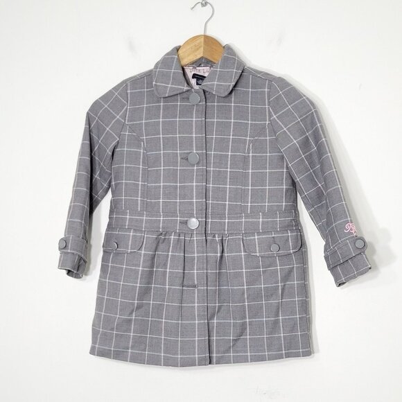 Tommy Hilfiger Gray Girl Windowpane Check Button Front Peplum Coat Jacket Size 5 - Picture 1 of 14